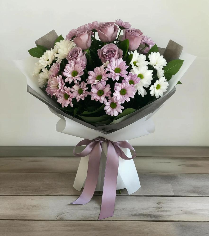 Букет цветов из: Хризантемы и Розы в Тополево