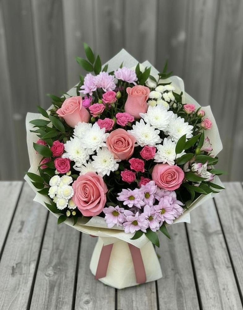 Букет цветов из: Альстромерии, Гвоздики, Розы и Хризантемы в Тополево