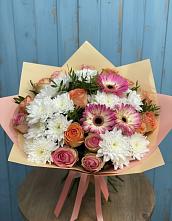 Букет цветов из:  Розы, Герберы и Хризантемы в Тополево