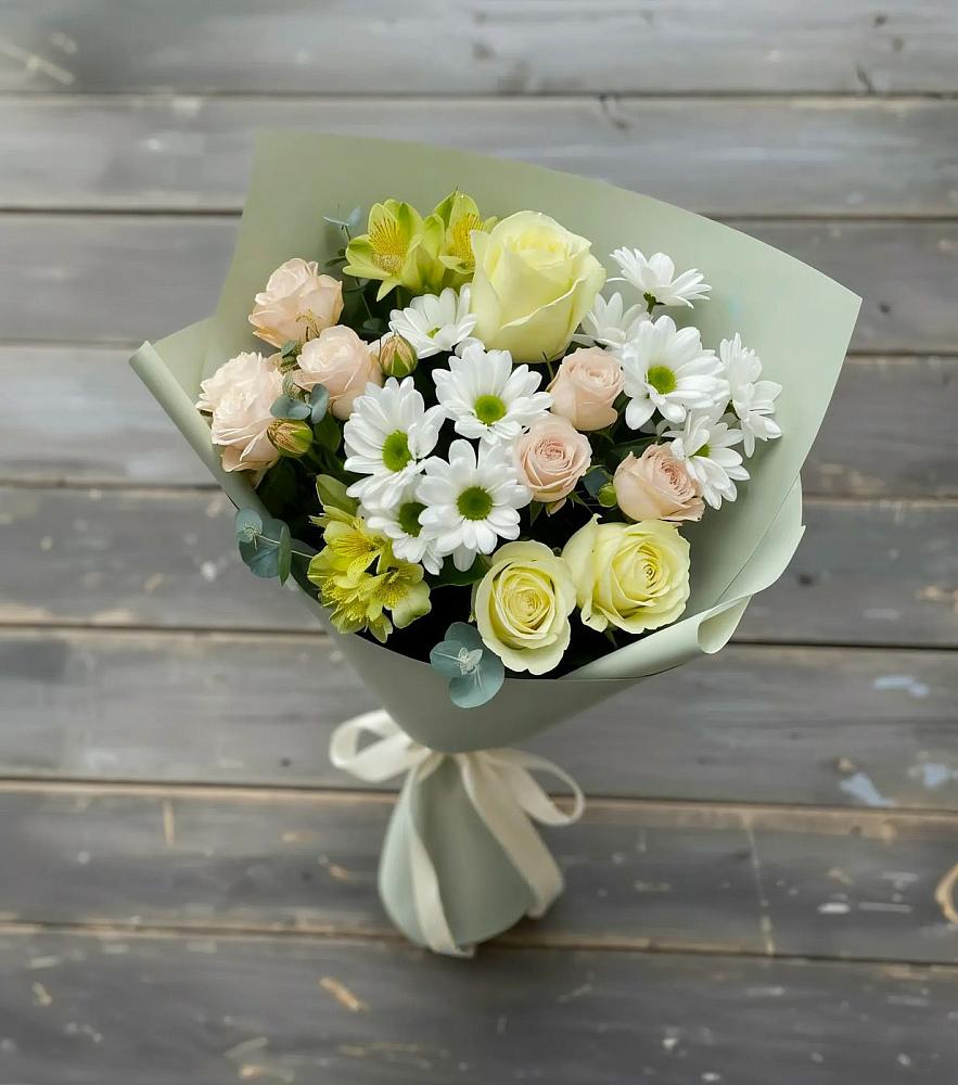 Букет цветов из: Альстромерии, Розы и Хризантемы в Тополево