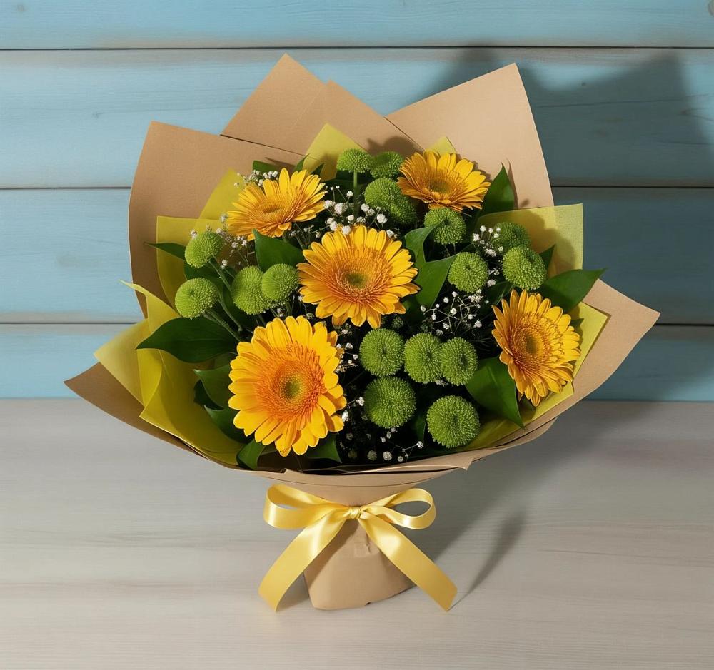 Букет цветов из: Герберы и Хризантемы в Тополево
