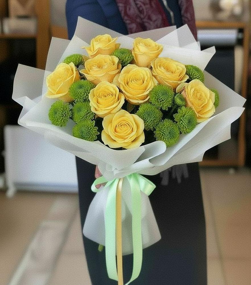 Букет цветов из: Хризантемы и Розы в Тополево