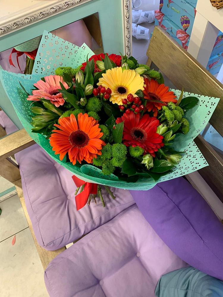 Букет цветов из: Герберы, Хризантемы и Альстромерии в Тополево