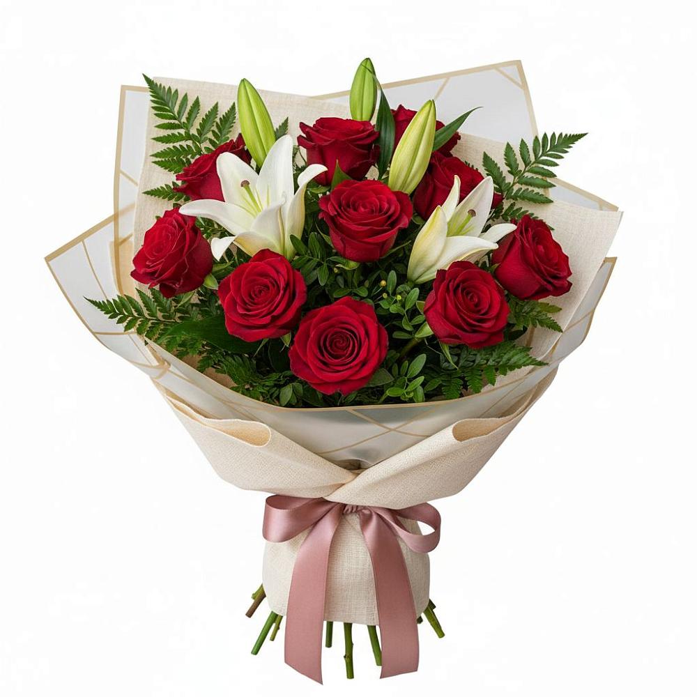 Букет цветов из: Лилии и Розы в Тополево