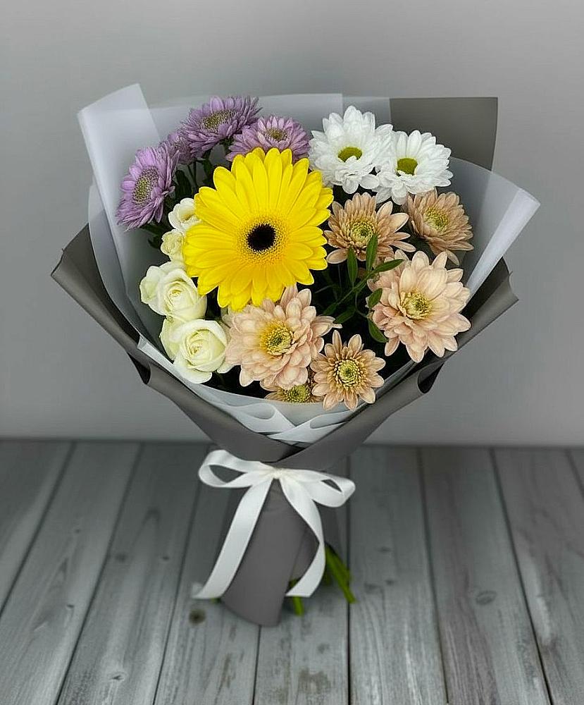 Букет цветов из: Розы, Герберы и Хризантемы в Тополево