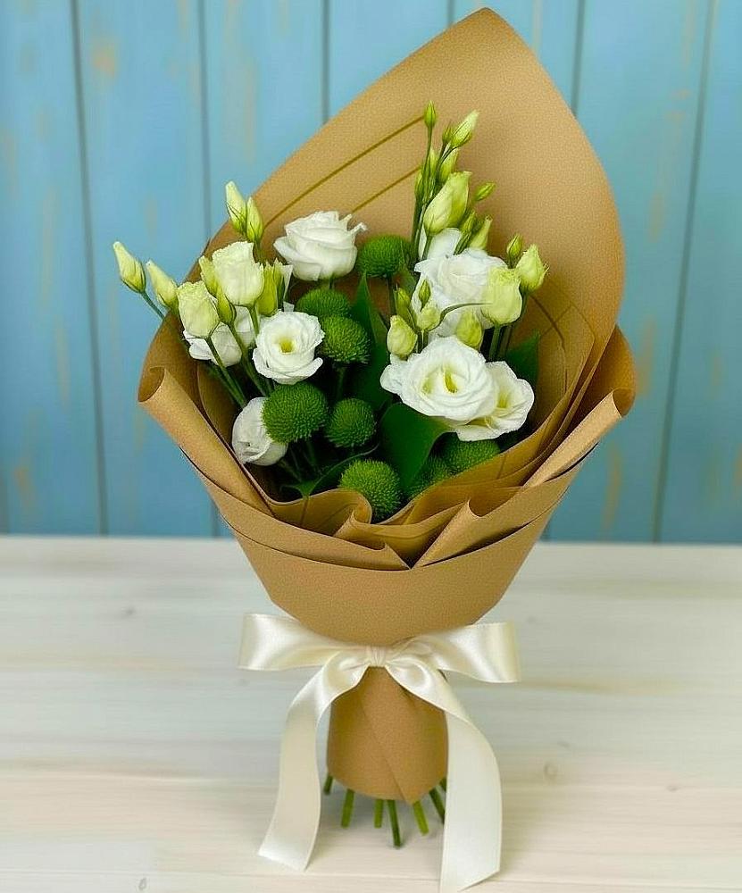 Букет цветов из: Хризантемы и Лизиантусы в Тополево