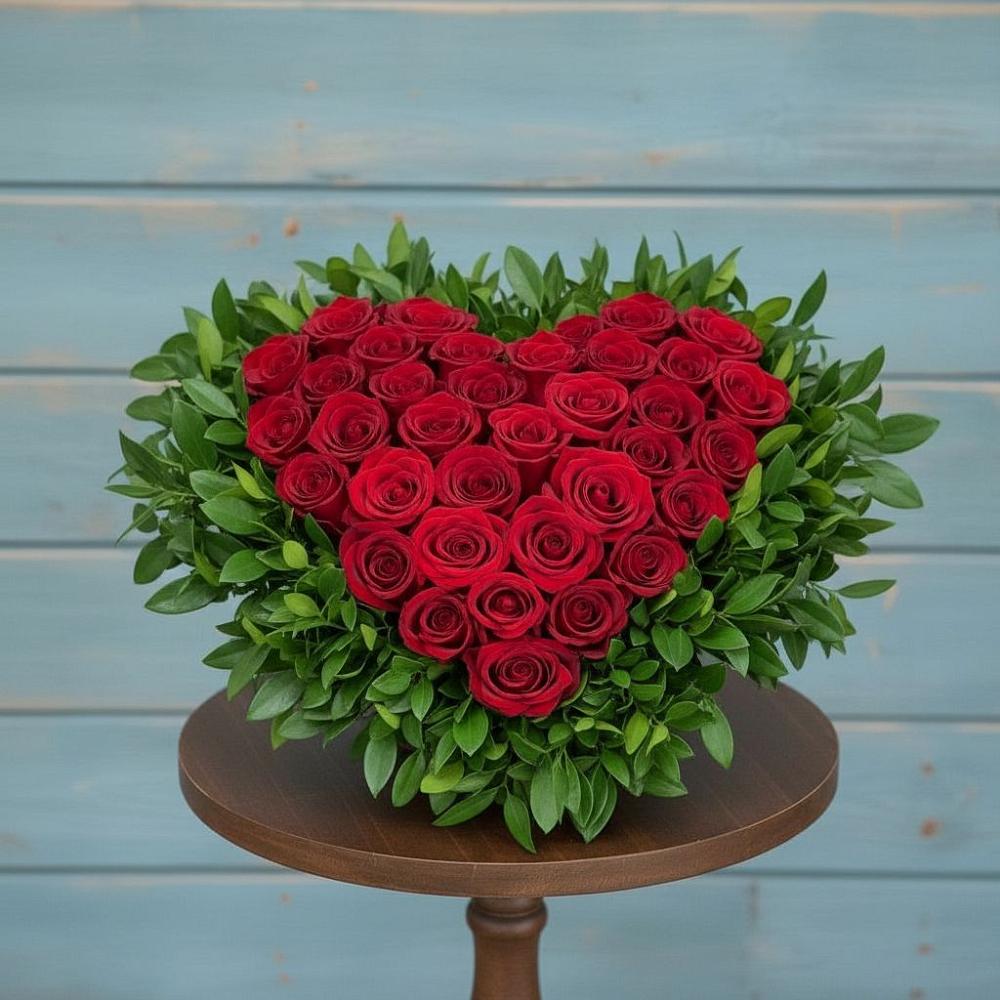 Цветочная композиция из Розы в виде сердца в Тополево