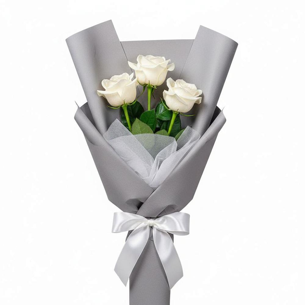 Букет 3 белые розы в Тополево