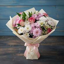 Букет цветов из:  Хризантемы, Альстромерии и Розы в Тополево