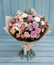 Букет цветов из:  Хризантемы, Розы и Альстромерии в Тополево