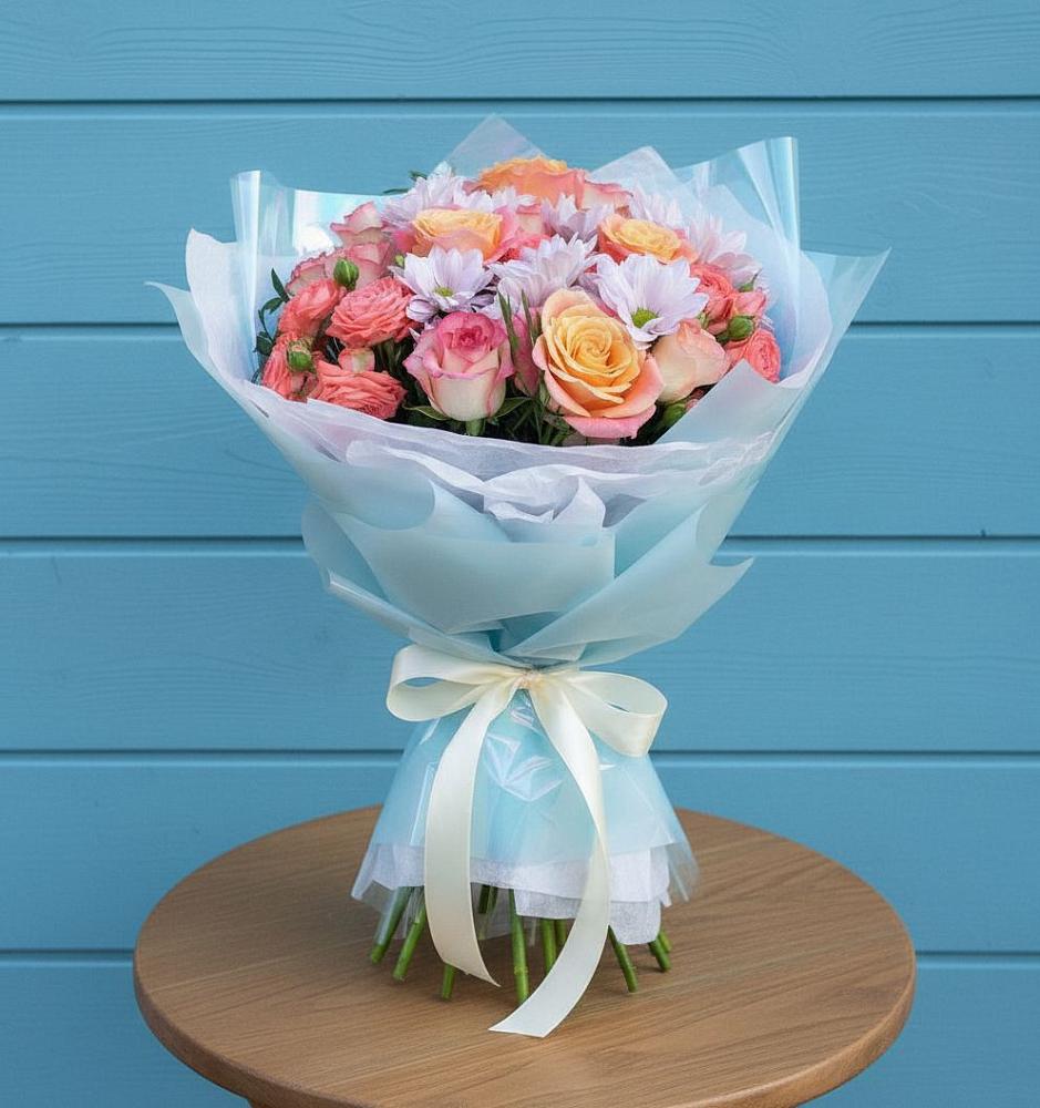 Букет цветов из: Хризантемы и Розы в Тополево