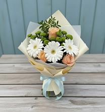 Букет цветов из:  Герберы, Розы и Хризантемы в Тополево