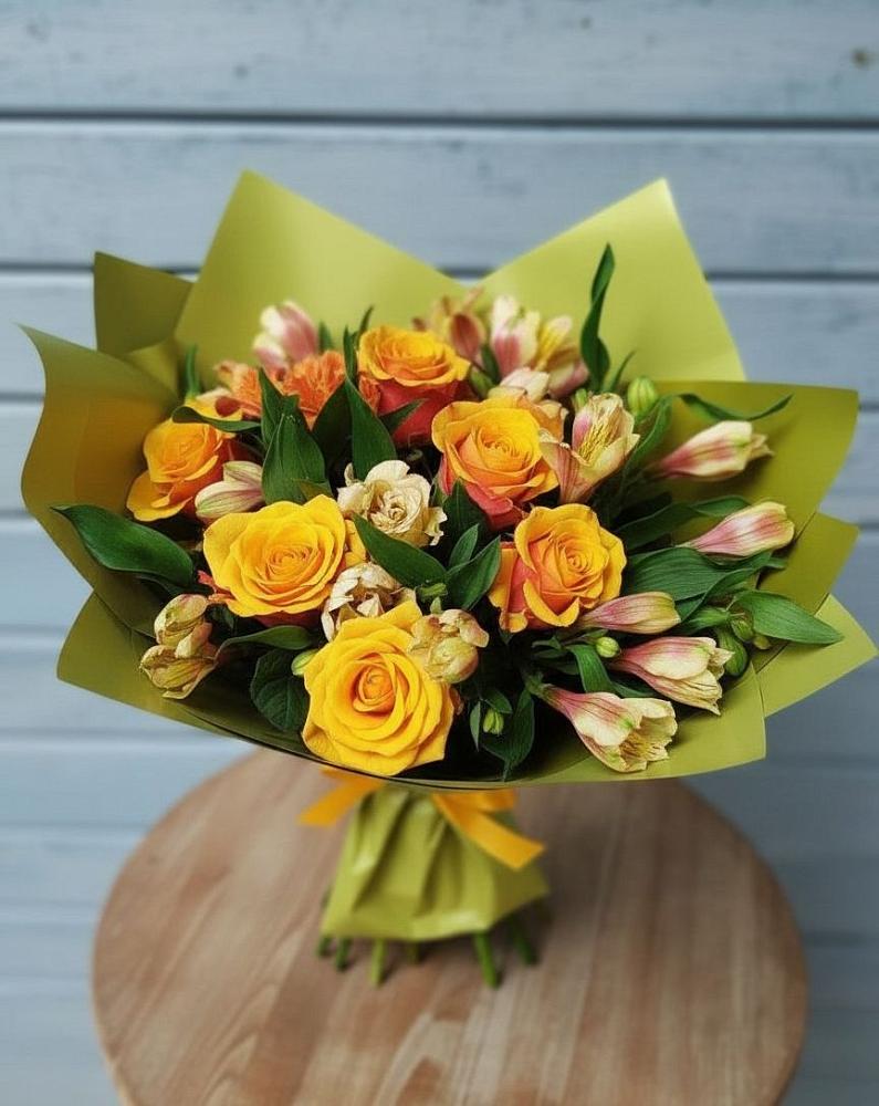 Букет цветов из: Альстромерии и Розы в Тополево