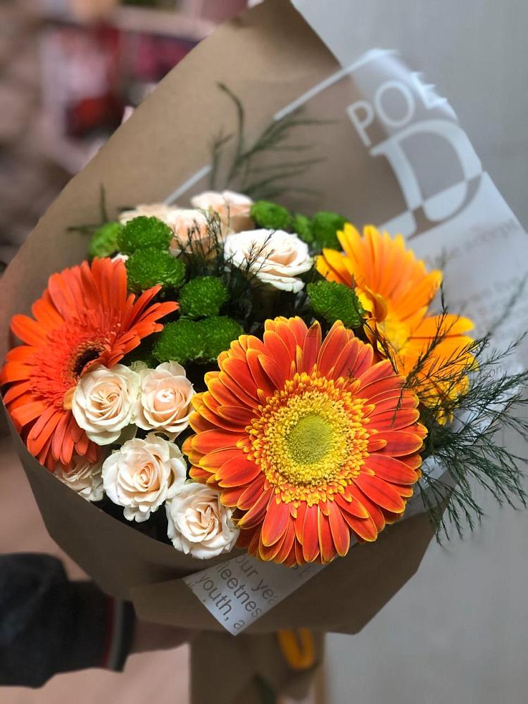 Букет цветов из: Герберы, Хризантемы и Розы в Тополево