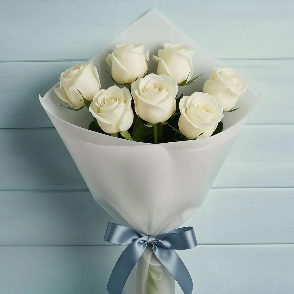 Букет 7 Белых роз Эдлесс Лав в Тополево